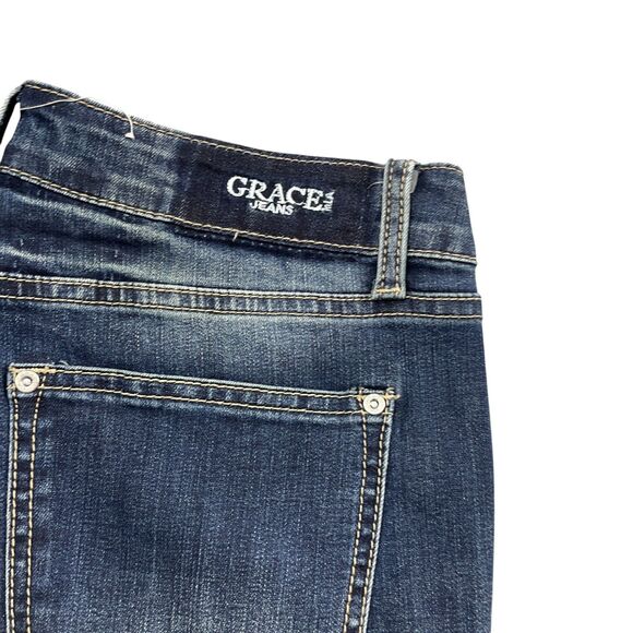 Grace Jeans 31 Easy Fit NEW Wide Decorated Leg Cotton Blend Raw Leg - Picture 2 of 12